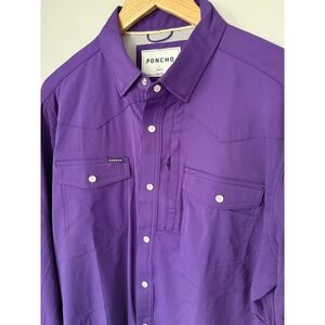 PONCHO Mens Purple Slim Fit Western Snap Button Long Sleeve Shirt Large Slim Fit